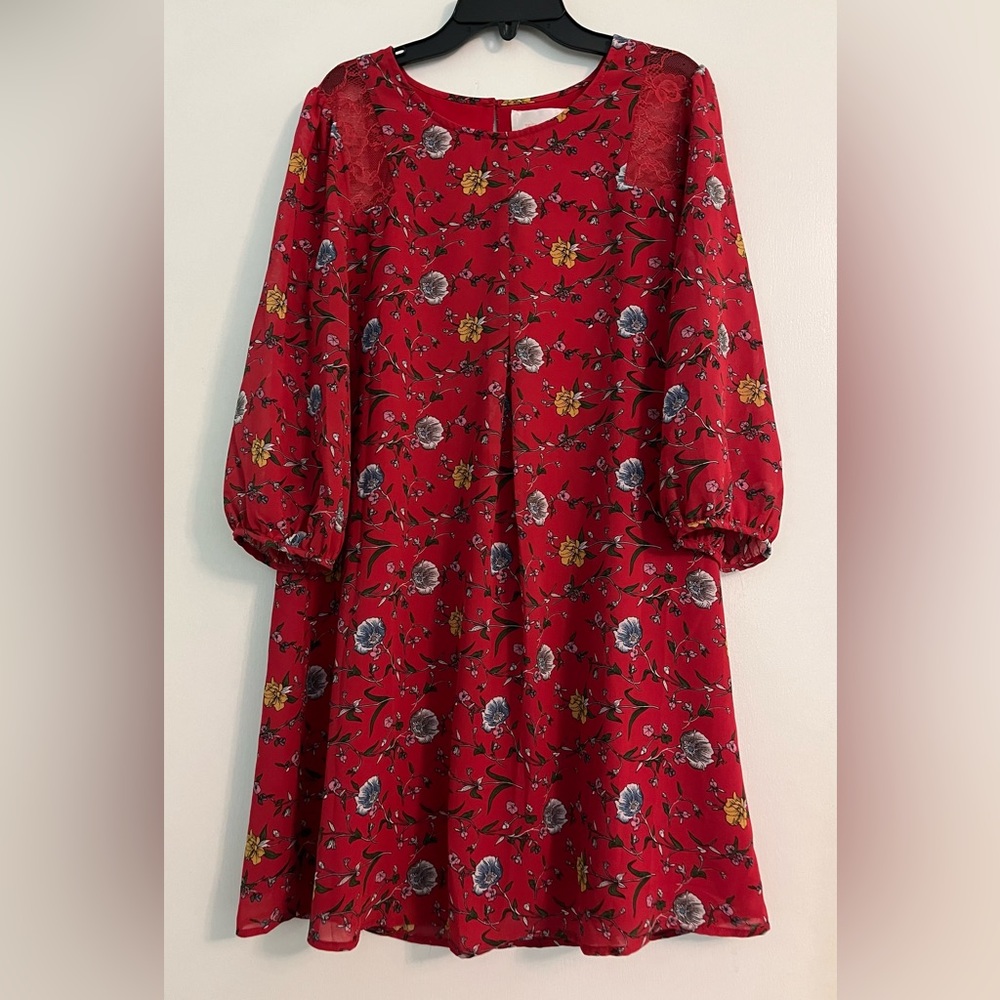 Skies are Blue, 3/4 sleeve, red dress, size Small Petite